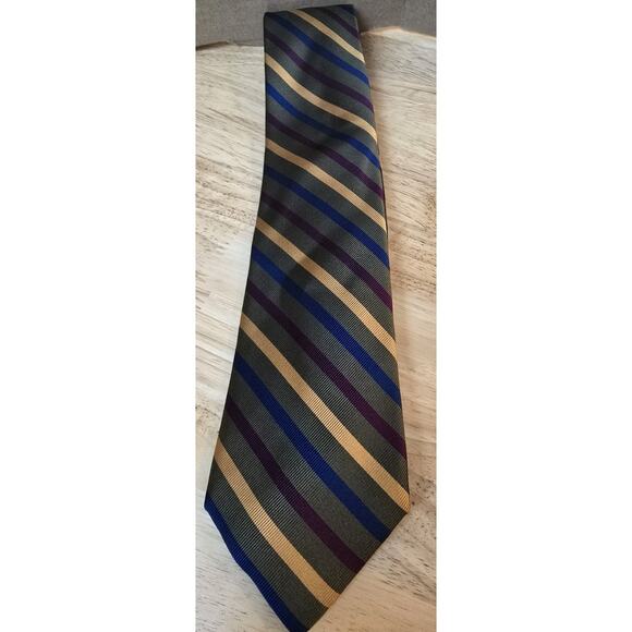 Saddlebred Mens Necktie Striped Olive Green Multicolor Stripes - Picture 6 of 6